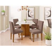 Imagem da promoção Conjunto de Mesa de Jantar com Tampo de Vidro Marina e 4 Cadeiras Giovana Veludo Off White e Marrom
