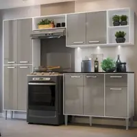 Cozinha Completa Compacta c/ 3 Leds, Armário e Balcão c/ Tampo 4 pçs Xangai Multimóveis Bca/Lca Fum em oferta na Magazine Luiza