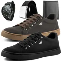 Kit 2 Pares de Sapatênis Dhl Masculino + Relógio + Cinto e Carteira - Dhl Calçados em oferta na Magazine Luiza