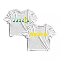 Imagem da promoção Kit 2 Blusas Blusinha Cropped Tshirt Camiseta Feminina Brasil Taça Copa - Branco