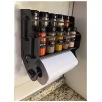 Imagem da promoção Porta Temperos/Condimentos MDF kit 10 potes de acrílico c/ Tampa Dosadora + Suporte para papel toalh