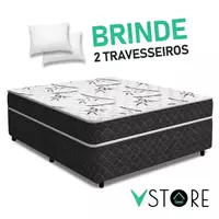 Imagem da promoção Cama Box Casal Conjugada Benfica Ortopédica + Travesseiros Vstore 138x188x52cm - V-STORE