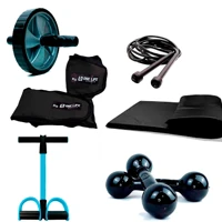 Imagem da promoção Kit Treino em Casa Completo C/ 6 Itens :- Par Caneleira de 3kg + Par Halter 1kg + Colchonete + Roda