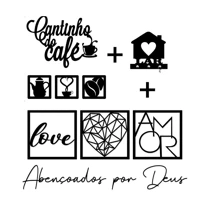 Imagem da promoção Kit 6 Placas Decorativas + 2 Letreiros Cantinho do Café e Abençoados Por Deus + Porta Chaves Lar fei