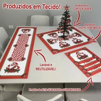 Imagem da promoção Kit De Natal 6 Peças Com Jogo Americano Mesa Posta Luxo - Tecido Estampado