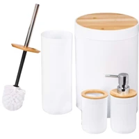 Imagem da promoção Kit Banheiro Lavabo Conjunto Acessórios lixeira escova 4 Peças Bambu Luxo