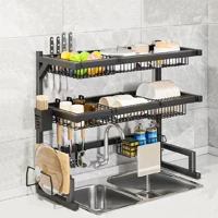 Imagem da promoção Escorredor Kitchen Rack Aço Inoxidável Organizador Louça Preto Pia +85cm prateleira