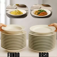 Imagem da promoção Jogo Kit 12 Pratos Raso e Fundo em Vidro Temperado Branco Menu Opaline Almoço Jantar Hotel