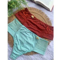 Imagem da promoção kit 5 Calcinha tanga feminina com pala fio duplo larga cós alto poliamida peça intima conforto