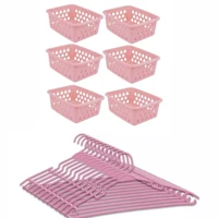 Imagem da promoção Kit organizador 10 cabides infantil e 6 cestos organizador branco rosa azul