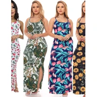 Imagem da promoção Vestido Alça Floral Canelado Casual Versátil Feminino Nova Moda Verão Fenda Lateral Gestante Evangél