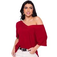 Imagem da promoção Camisa Moda Feminina Manga Curta Versátil Tecido Leve Estilo Gola V