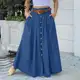 Lovito Saia Plus Size Curva Casual Lisa Com Botões Para Mulheres em oferta