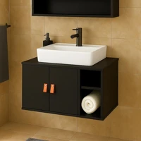 Imagem da promoção Gabinete Suspenso Para Banheiro Com 2 Portas Puxador De Couro E Nicho Armário Luxo