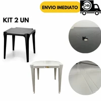 Imagem da promoção Kit 2/1 Mesas Quadrada Monobloco de Plastico Branca Preta Bar Cozinha Jardim Praia Piscina