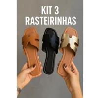 Imagem da promoção Kit 3 Pares Rasteirinhas Feminina Tenehi Sandálias Rasteira Chinelo Flat Confortável