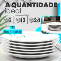 Imagem da promoção Jogo Kit 06/12/24 UN Pratos Raso Branco Vidro Duralex Menu Temperado Opaline Almoço Jantar Hotel