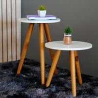 Imagem da promoção Conjunto de Mesinhas Canto E Apoio Pe Palito Madeira Tripe Porta Quadros E Objetos Branco Ou Preto