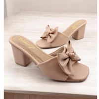 Imagem da promoção Sandália Feminina Tamanco Social Salto Medio 7,5Cm Enfeite de Laço Preto,Offwhite,Quartzo,Nude,Pink