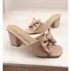 Sandália Feminina Tamanco Social Salto Medio 7,5Cm Enfeite de Laço Preto,Offwhite,Quartzo,Nude,Pink em oferta