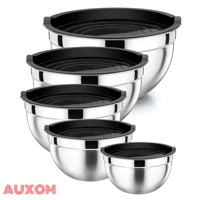 Imagem da promoção Kit 5 Tigelas de Aço Inoxidável com Tampas Herméticas para Salada e Armazenamento de Alimentos Cozin