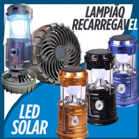 Imagem da promoção Lanterna Lampião Luminária Led com Ventilador Recarregável 3 Em 1 Com Placa Solar Acampamento