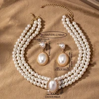 Imagem da promoção Conjunto Elegante De Colar E Brinco De Pérolas Para Mulheres-Estilo Vintage , Design De Vários Fios