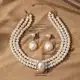 Conjunto Elegante De Colar E Brinco De Pérolas Para Mulheres-Estilo Vintage , Design De Vários Fios em oferta