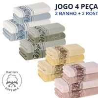 Imagem da promoção Jogo de Toalhas Karsten 100% Algodão 4 Pçs Macia Felpuda Soft Max Alta Absorção Anis Liana