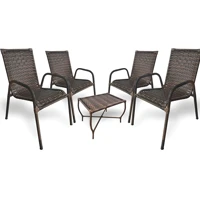 Imagem da promoção Kit 4 Cadeiras + Mesinha de Centro Junco Fibra Sintética P/ Jardim Varanda Alpendre Área de Lazer Ca