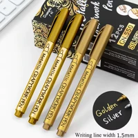 Imagem da promoção 12 Canetas Metálicas Ponta Brush Pincel Marcador Permanente Prata e Dourado Tinta Óleo