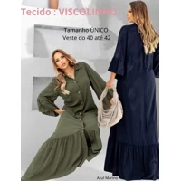 Imagem da promoção Vestido Longo Chemise Feminino Manga Longa Babado Prima Vera Verão Casual Elegante