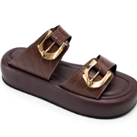 Imagem da promoção Sandália Flatform Feminina Lumiss Croco Fivelas Dourada Confortável