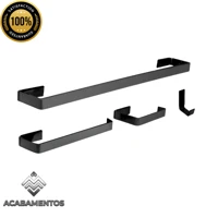Imagem da promoção Kit Banheiro Luxo Preto Fosco | Ducha Higiênica + Acessórios Quadrados Inox Preto