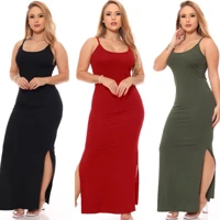 Imagem da promoção Vestido Alcinha Liso Longo Verão Moderno Canelado Fenda Lateral Alça Gestante Plus Size Curve Gestan
