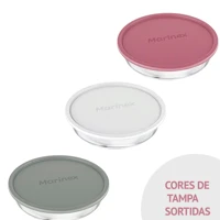 Imagem da promoção Kit jogo 3 Assadeiras Forma Redonda 2,4L com Tampa Jogo de Vidro Temperado Sobremesas Bolos Marinex