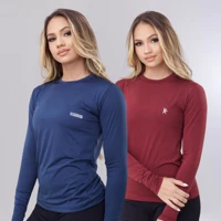 Imagem da promoção kIT 2 Camisa Térmica Feminina Proteção Uv 50+ Segunda Pele Camiseta Malha Fria Manga Longa UV