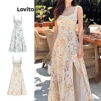 Imagem da promoção Lovito Vestido Elegante Ditsy Floral Estrutura Linha Lace Up Vestido Dividido Para Mulheres