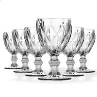 Imagem da promoção jogo de 6 Taças de Vidro Diamond Transparente Ambar Furta Cor Verde Azul Fume Bico De Jaca 330ml