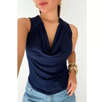 Imagem da promoção Blusa Regata Gola Boba Drapeada Elegante Moda Lançamento Verão