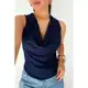 Blusa Regata Gola Boba Drapeada Elegante Moda Lançamento Verão em oferta