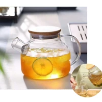 Imagem da promoção Chaleira de Vidro com Tampa Bambu Premium Borossilicato 1L Bule Café Chá