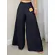 Calça Pantalona Feminina Linho / Zíper Na Lateral/ Sem Passante/ Forro Short-93143 em oferta