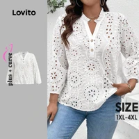 Imagem da promoção Lovito Blusa Boho Curva Plus Size Com Botões Bordados E Botões Blusa De Verão/Primavera Para Mulhere