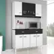 Kit Cozinha Manu 8 Portas 2 Gavetas Poquema Branco Preto em oferta