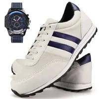 Tênis Casual Neway Masculino Cadarço Branco Marinho + Relógio Sport em oferta na Submarino