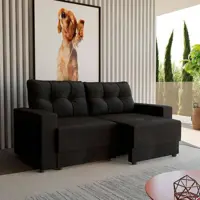 Sofá 3 Lugares Retrátil Lubeck Suede Preto 180 cm em oferta na Magazine Luiza