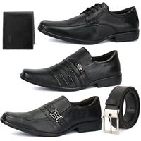 Imagem da promoção Kit 3 Pares Sapato Social Em Couro Bico Fino Com Cinto E Carteira - Ws Shoes