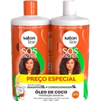 Imagem da promoção Kit Shampoo e Condicionador SOS Cachos Coco Tratamento Profundo Vegano 1L cada Salon Line