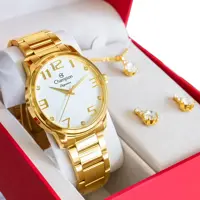 Relógio Champion Feminino Dourado Analógico Prova D'agua CN26028W + Kit Colar e Brincos em oferta na Americanas
